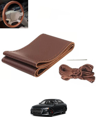 RKPSP Hand Stiched Steering Cover For Audi S8(Brown, Leatherite)