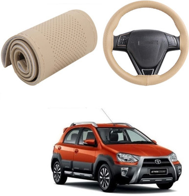 ARNEJA Hand Stiched Steering Cover For Toyota Etios Cross(Beige, Leather)