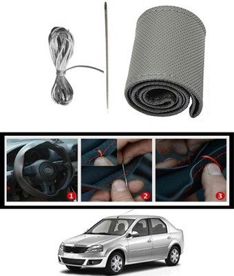 MSNP Hand Stiched Steering Cover For Mahindra Logan(Gery, Leatherite)