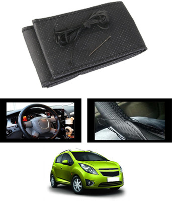 ABJD Hand Stiched Steering Cover For Universal For Car Beat(Black, Leatherite)
