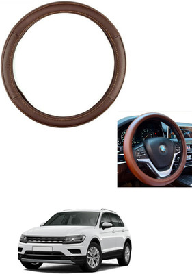 MATIES Steering Cover For Volkswagen Universal For Car(Brown, Leather)