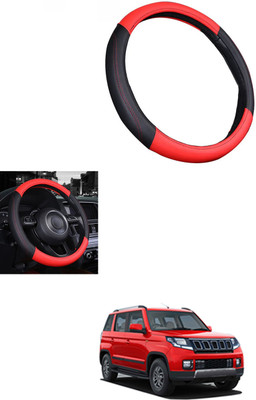 MATIES Steering Cover For Mahindra TUV 300(Red/Black, Leather)