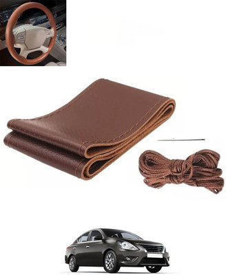 RKPSP Hand Stiched Steering Cover For Nissan Sunny(Brown, Leatherite)