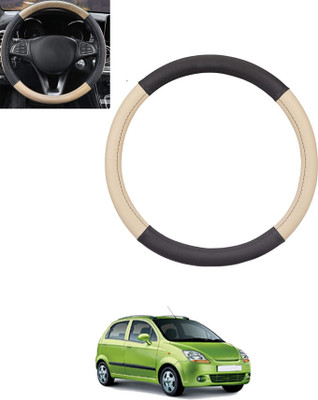 monolive Hand Stiched Steering Cover For Chevrolet Spark(Beige, Black, Leatherite)