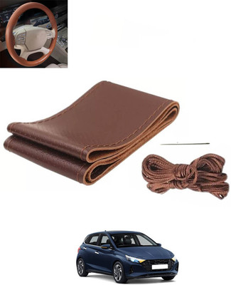 RKPSP Hand Stiched Steering Cover For Hyundai i20(Brown, Leatherite)