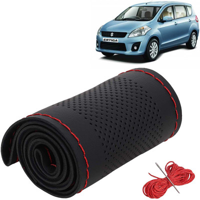 Kingsway Hand Stiched Steering Cover For Maruti Ertiga(Black Color with Red Thread, Leatherite)