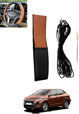 MSNP Hand Stiched Steering Cover For Hyundai Universal For Car(Tan, Black, Leatherite)
