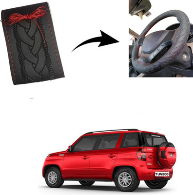 Autoinnovation Hand Stiched Steering Cover For Mahindra TUV 300(Black, Leather)