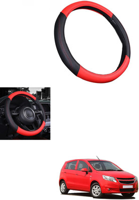 MATIES Steering Cover For Chevrolet Sail UVA(Red/Black, Leather)