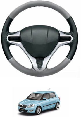 MATIES Steering Cover For Skoda Fabia(Grey, Black, Leather)