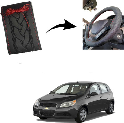 Autoinnovation Hand Stiched Steering Cover For Chevrolet Aveo(Black, Leather)