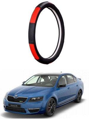 AUTO PEARL Steering Cover For Skoda Octavia(Gold Blaze Black and Red, Leatherite)