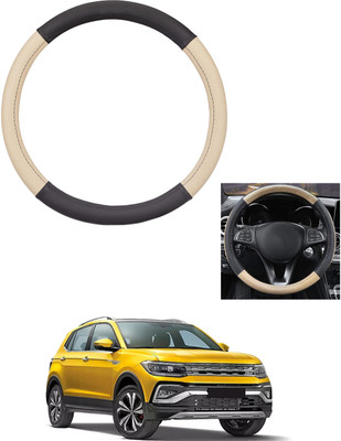 MATIES Steering Cover For Volkswagen Universal For Car(Beige/Black, Leather)
