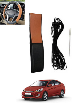 monolive Hand Stiched Steering Cover For Hyundai Verna(Tan, Black, Leatherite)