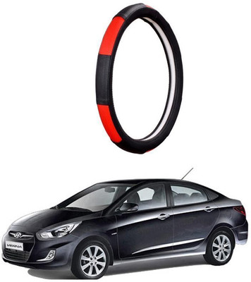 AUTO PEARL Steering Cover For Hyundai Verna Fluidic(Gold Blaze Black and Red, Leatherite)