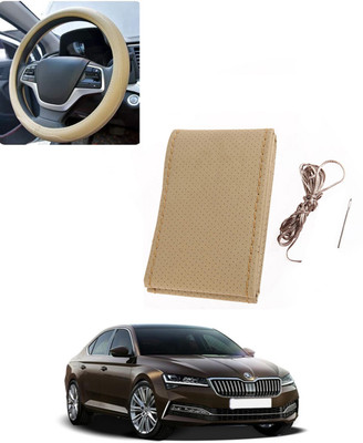 AYW Hand Stiched Steering Cover For Skoda Superb(Beige, Leatherite)