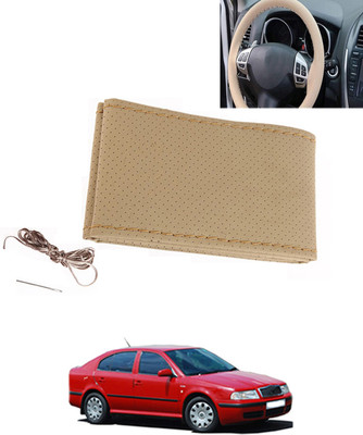 MATIES Hand Stiched Steering Cover For Skoda Octavia(Beige, Leatherite)