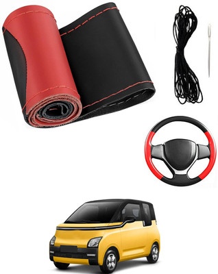 MATIES Hand Stiched Steering Cover For Universal For Car Universal For Car(Red/Black, Leatherite)