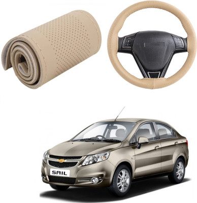 ARNEJA Hand Stiched Steering Cover For Chevrolet Sail(Beige, Leather)