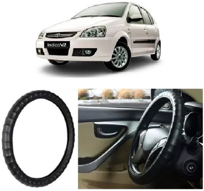 OOLTAH PAHIYA Hand Stiched Steering Cover For Tata Indica(Black, Leatherite)