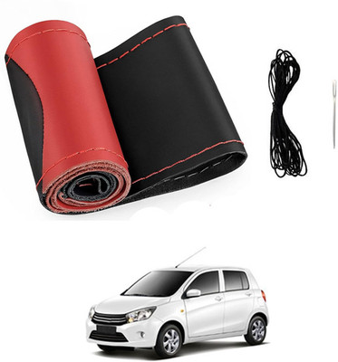MATIES Hand Stiched Steering Cover For Universal For Car Celerio(Red/Black, Leatherite)