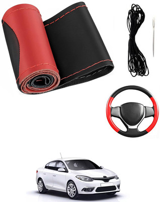 MATIES Hand Stiched Steering Cover For Renault Fluence(Red/Black, Leatherite)