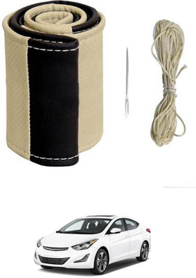 monolive Hand Stiched Steering Cover For Hyundai Elantra(Beige/Black, Leatherite)
