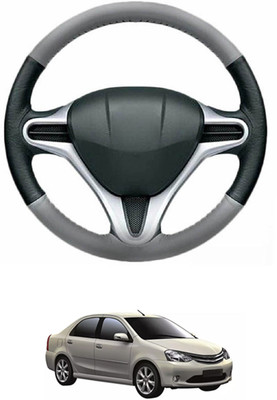 MATIES Steering Cover For Toyota Etios Liva(Grey, Black, Leather)