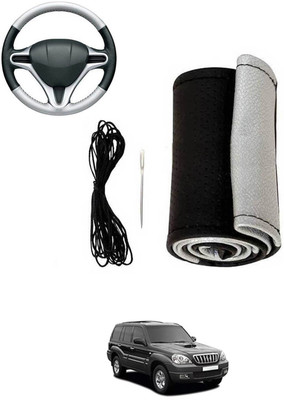 MATIES Hand Stiched Steering Cover For Hyundai Terracan(Silver, Black, Leatherite)