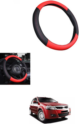 MATIES Steering Cover For Mahindra Verito(Red/Black, Leather)