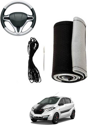 MATIES Hand Stiched Steering Cover For Datsun Universal For Car(Silver, Black, Leatherite)