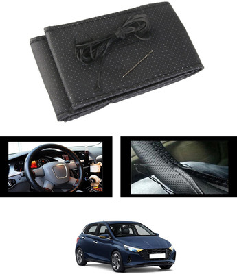monolive Hand Stiched Steering Cover For Hyundai i20(Black, Leatherite)