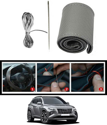 ABJD Hand Stiched Steering Cover For Hyundai Tucson(Grey, Leatherite)