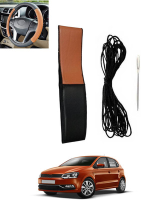 monolive Hand Stiched Steering Cover For Volkswagen Polo(Tan, Black, Leatherite)