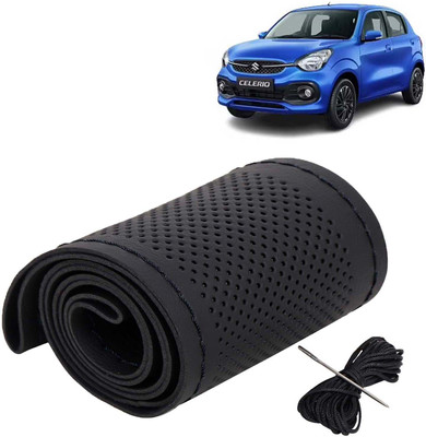 Kingsway Hand Stiched Steering Cover For Maruti Celerio(Black Color with Black Thread, Leatherite)