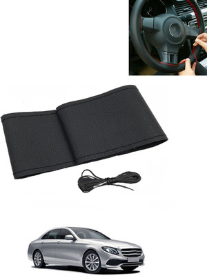 MATIES Hand Stiched Steering Cover For Mercedes Benz E220(Black, Leatherite)