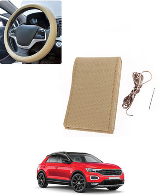 AYW Hand Stiched Steering Cover For Volkswagen Universal For Car(Beige, Leatherite)