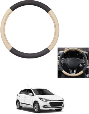MATIES Steering Cover For Hyundai Elite i20(Beige/Black, Leather)