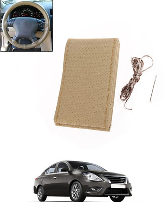 monolive Hand Stiched Steering Cover For Nissan Sunny(Beige, Leatherite)