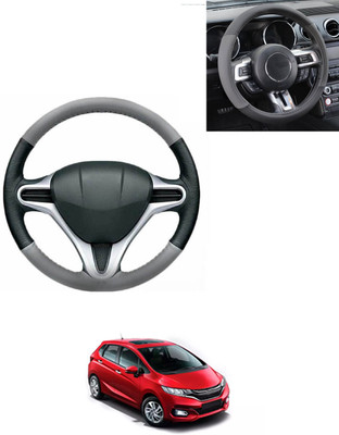 AYW Steering Cover For Honda Jazz(Grey/Black, Leatherite)