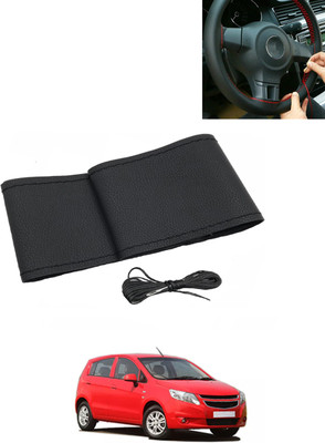 MATIES Hand Stiched Steering Cover For Chevrolet Sail UVA(Black, Leatherite)