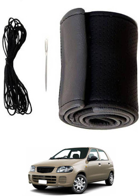 MSNP Hand Stiched Steering Cover For Universal For Car Alto(Grey Black, Leatherite)