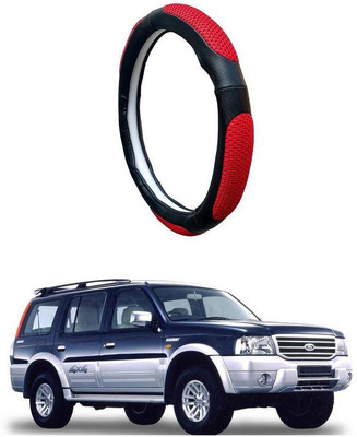 AUTO PEARL Steering Cover For Ford Endeavour(Black Red, Leatherite)