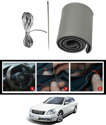 ABJD Hand Stiched Steering Cover For Chevrolet Teana(Grey, Leatherite)