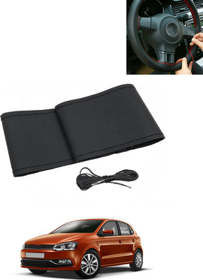 MATIES Hand Stiched Steering Cover For Volkswagen Polo(Black, Leatherite)