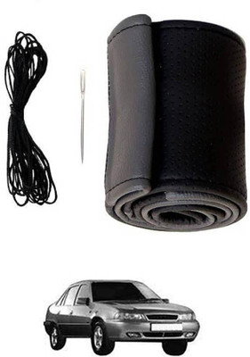 RKPSP Hand Stiched Steering Cover For Daewoo Cielo(Grey, Black, Leatherite)