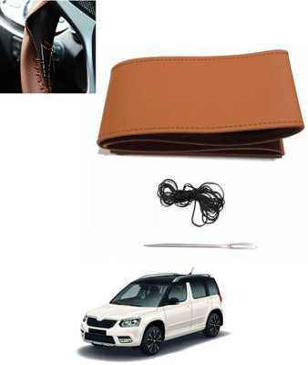 MATIES Hand Stiched Steering Cover For Skoda Yeti(Tan, Leatherite)