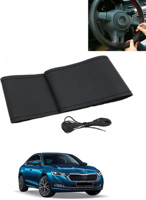 AYW Hand Stiched Steering Cover For Skoda Octavia(Black, Leatherite)