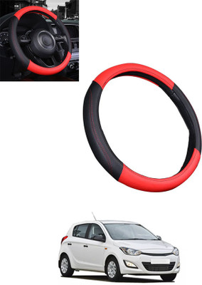 ABJD Steering Cover For Hyundai i20(Red, Black, Leatherite)