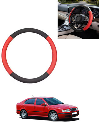 AYW Steering Cover For Skoda Octavia(Red/Black, Leatherite)